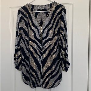 JM Collection Black and Gold Graphic 3/4 Sleeve Blouse